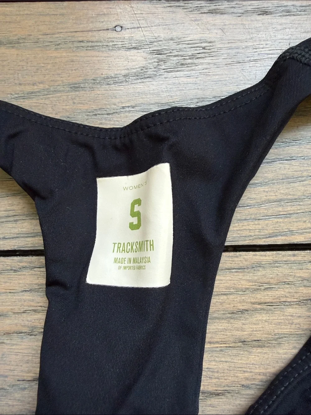 Tracksmith Black Racerback Sports Bra with Red & White Band